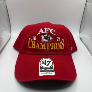 47 Brand Kansas‎ City Chiefs 2024 AFC Champions Hat Red Clean Up Adjustable Cap